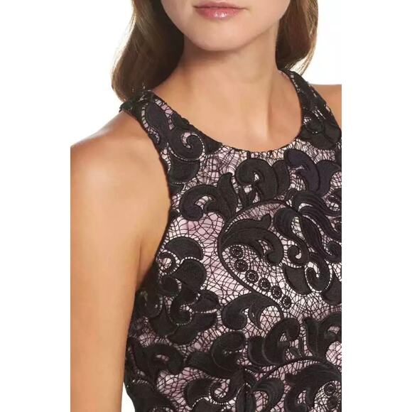 Eliza J Petite Size 4P Lace Sheath Dress Pink Black Racerback Formal Party - Picture 2 of 12